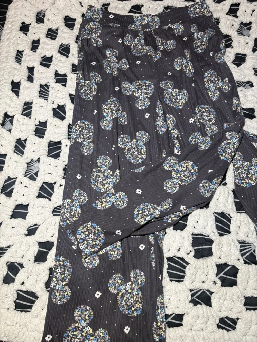Disney Mickey Mouse Floral Print Ribbed Henley Top - Charcoal, Blue, Yellow - Picture 5 of 5